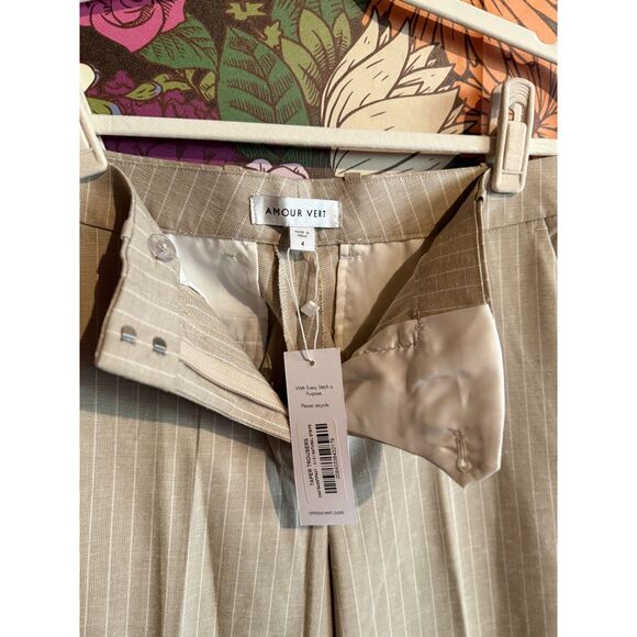 NEW Amour Vert Taper Linen Trouser in San Diego Natural Stripe Size 4 with Tags - Picture 6 of 7